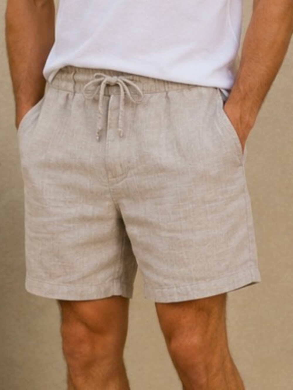 Daniel Cremieux Men's Flat Front Drawstring Linen Shorts in Light Beige